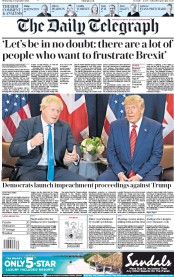 The Daily Telegraph (UK) Newspaper Front Page for 25 September 2019