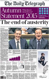 The Daily Telegraph (UK) Newspaper Front Page for 26 November 2015