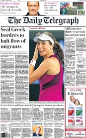 The Daily Telegraph (UK) Newspaper Front Page for 26 January 2016