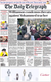 The Daily Telegraph (UK) Newspaper Front Page for 26 March 2021