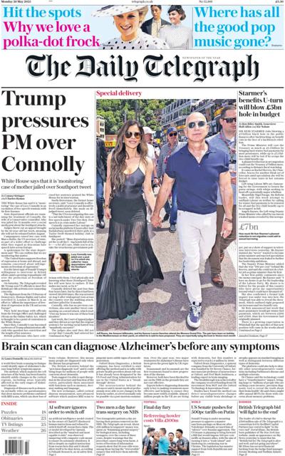 The Daily Telegraph Newspaper Front Page (UK) for 26 May 2025