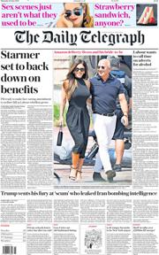 The Daily Telegraph front page for 26 June 2025