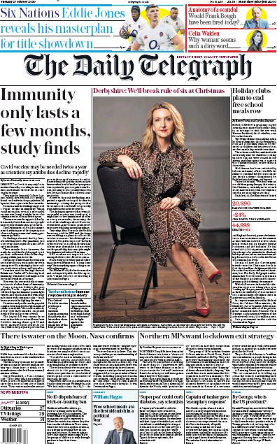 The Daily Telegraph Newspaper Front Page (UK) for 27 October 2020