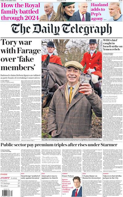 The Daily Telegraph Newspaper Front Page (UK) for 27 December 2024