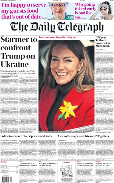 The Daily Telegraph Newspaper Front Page (UK) for 27 February 2025
