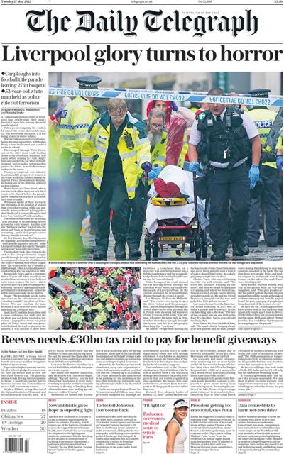 The Daily Telegraph Newspaper Front Page (UK) for 27 May 2025