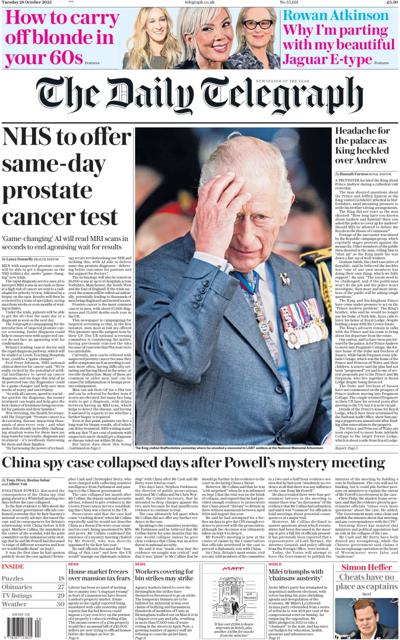 The Daily Telegraph Newspaper Front Page (UK) for 28 October 2025