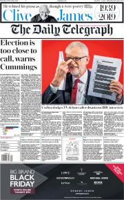 The Daily Telegraph (UK) Newspaper Front Page for 28 November 2019