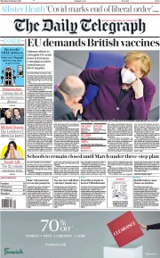 The Daily Telegraph (UK) Newspaper Front Page for 28 January 2021