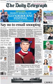 The Daily Telegraph (UK) Newspaper Front Page for 28 February 2015