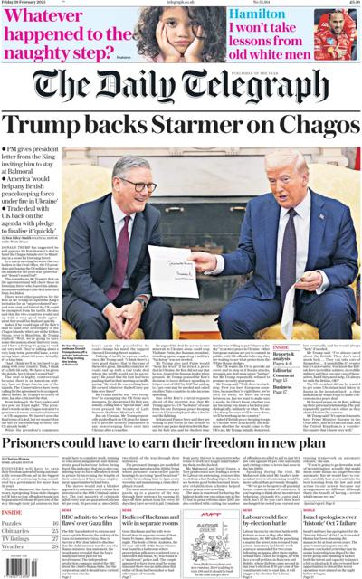 The Daily Telegraph Newspaper Front Page (UK) for 28 February 2025