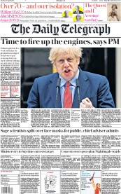 The Daily Telegraph (UK) Newspaper Front Page for 28 April 2020