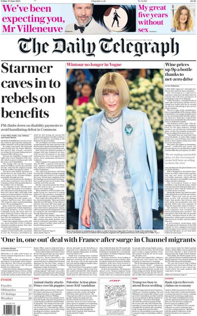 The Daily Telegraph Newspaper Front Page (UK) for 28 June 2025