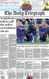 The Daily Telegraph (UK) Newspaper Front Page for 28 September 2020