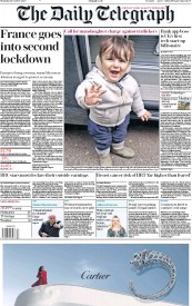 The Daily Telegraph (UK) Newspaper Front Page for 29 October 2020