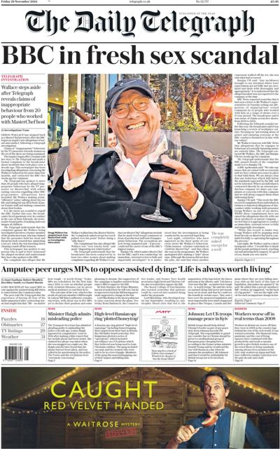 The Daily Telegraph Newspaper Front Page (UK) for 29 November 2024