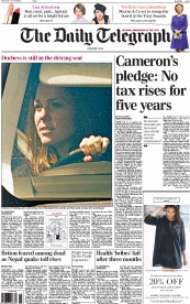 The Daily Telegraph (UK) Newspaper Front Page for 29 April 2015