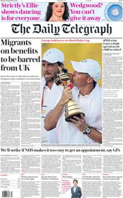 The Daily Telegraph front page for 29 September 2025