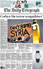 The Daily Telegraph (UK) Newspaper Front Page for 2 December 2015