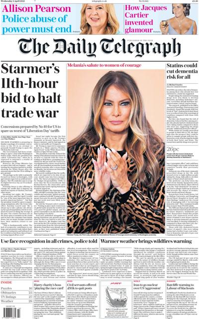 The Daily Telegraph Newspaper Front Page (UK) for 2 April 2025