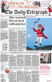 The Daily Telegraph (UK) Newspaper Front Page for 2 May 2018