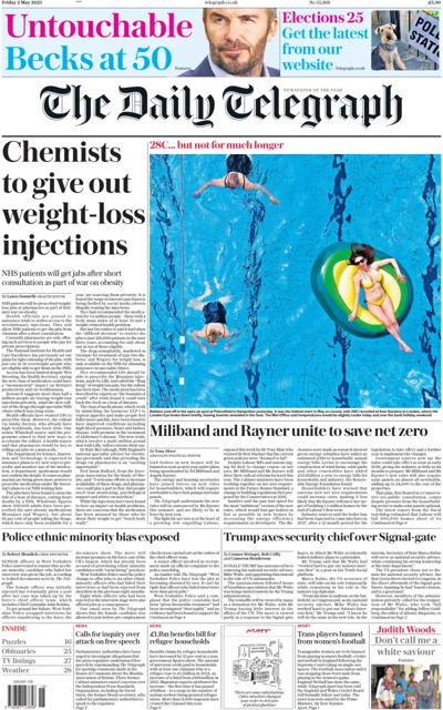 The Daily Telegraph Newspaper Front Page (UK) for 2 May 2025