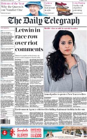 The Daily Telegraph (UK) Newspaper Front Page for 30 December 2015