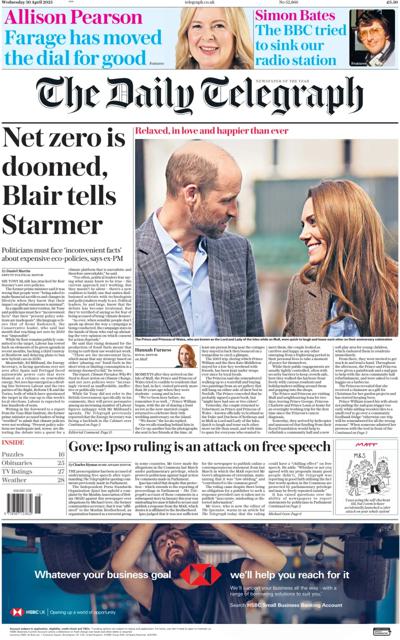 The Daily Telegraph Newspaper Front Page (UK) for 30 April 2025