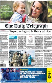 The Daily Telegraph (UK) Newspaper Front Page for 30 September 2016