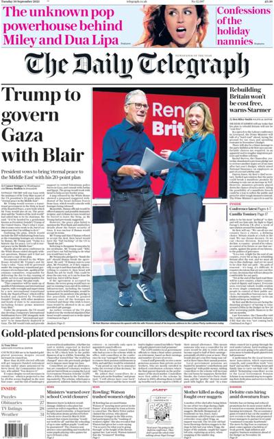 The Daily Telegraph Newspaper Front Page (UK) for 30 September 2025