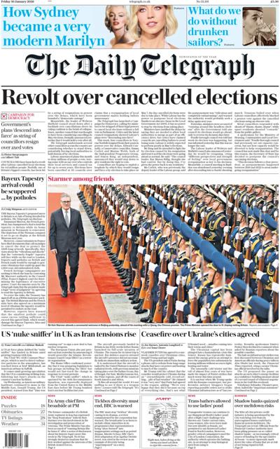 The Daily Telegraph Newspaper Front Page (UK) for 31 January 2026