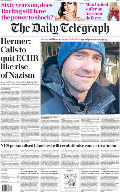 The Daily Telegraph Newspaper Front Page (UK) for 31 May 2025