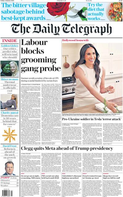 The Daily Telegraph Newspaper Front Page (UK) for 3 January 2025