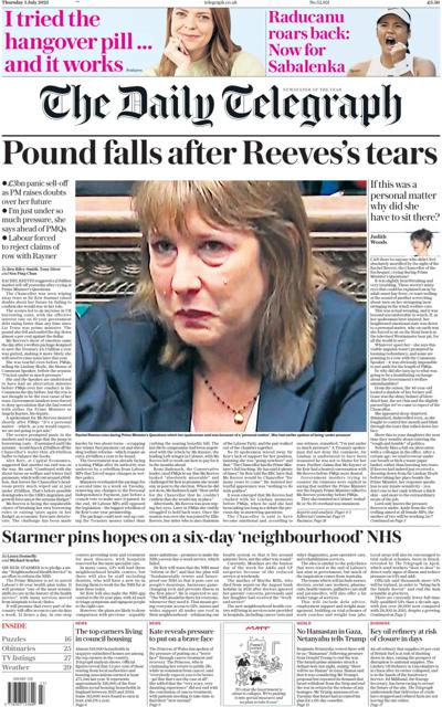 The Daily Telegraph Newspaper Front Page (UK) for 3 July 2025