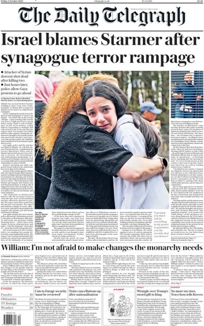 The Daily Telegraph Newspaper Front Page (UK) for 4 October 2025