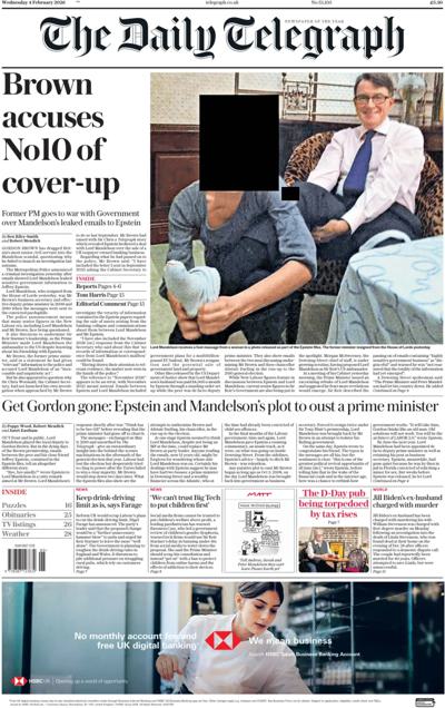 The Daily Telegraph Newspaper Front Page (UK) for 4 February 2026