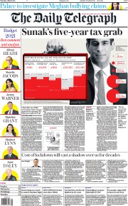 The Daily Telegraph (UK) Newspaper Front Page for 4 March 2021