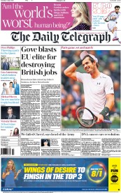 The Daily Telegraph (UK) Newspaper Front Page for 4 June 2016