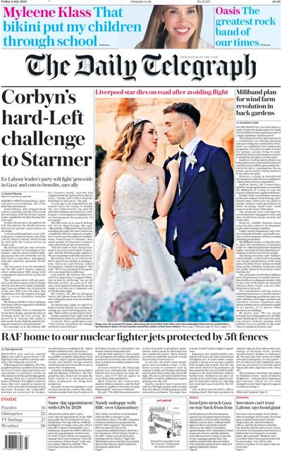 The Daily Telegraph Newspaper Front Page (UK) for 4 July 2025