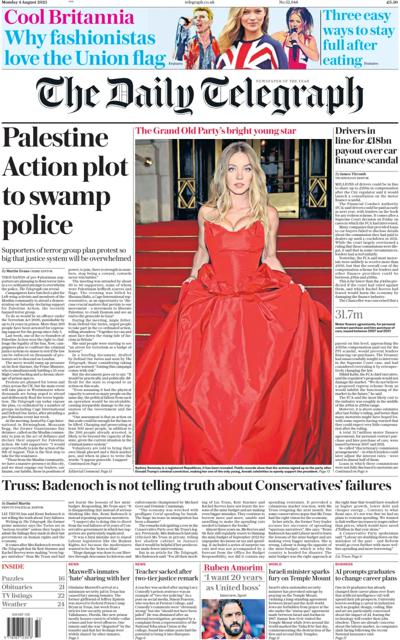The Daily Telegraph Newspaper Front Page (UK) for 4 August 2025