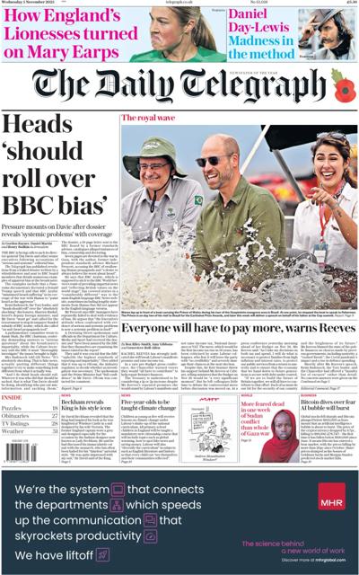 The Daily Telegraph Newspaper Front Page (UK) for 5 November 2025