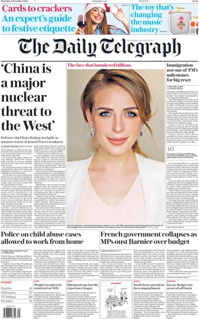 The Daily Telegraph Newspaper Front Page (UK) for 5 December 2024