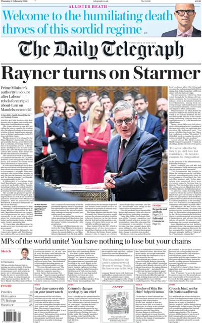 The Daily Telegraph Newspaper Front Page (UK) for 5 February 2026