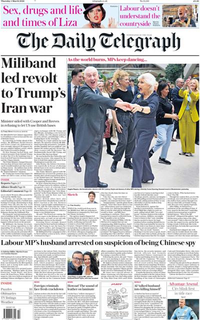 The Daily Telegraph Newspaper Front Page (UK) for 5 March 2026