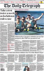 The Daily Telegraph (UK) Newspaper Front Page for 5 April 2021