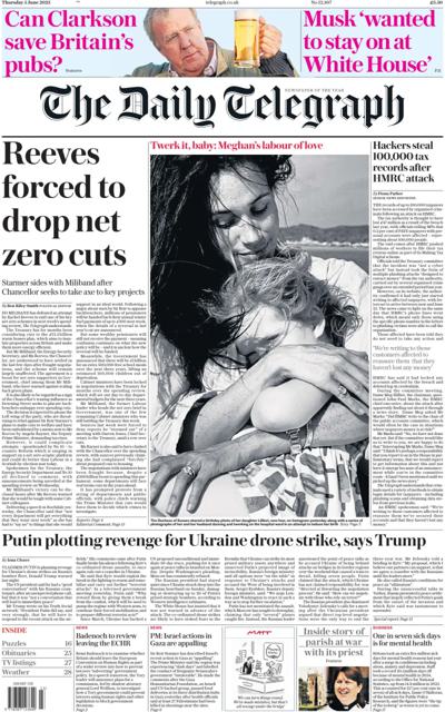 The Daily Telegraph Newspaper Front Page (UK) for 5 June 2025