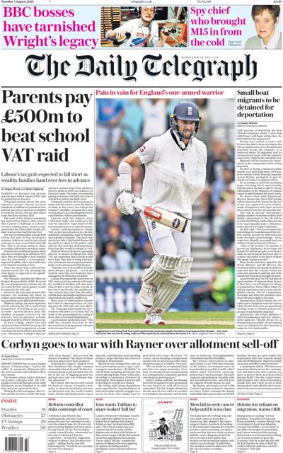 The Daily Telegraph Newspaper Front Page (UK) for 5 August 2025