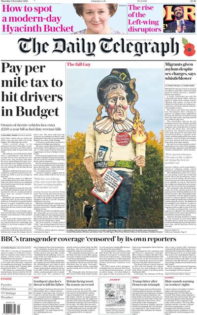 The Daily Telegraph Newspaper Front Page (UK) for 6 November 2025