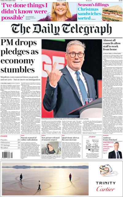 The Daily Telegraph Newspaper Front Page (UK) for 6 December 2024