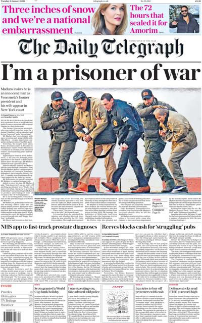 The Daily Telegraph Newspaper Front Page (UK) for 6 January 2026